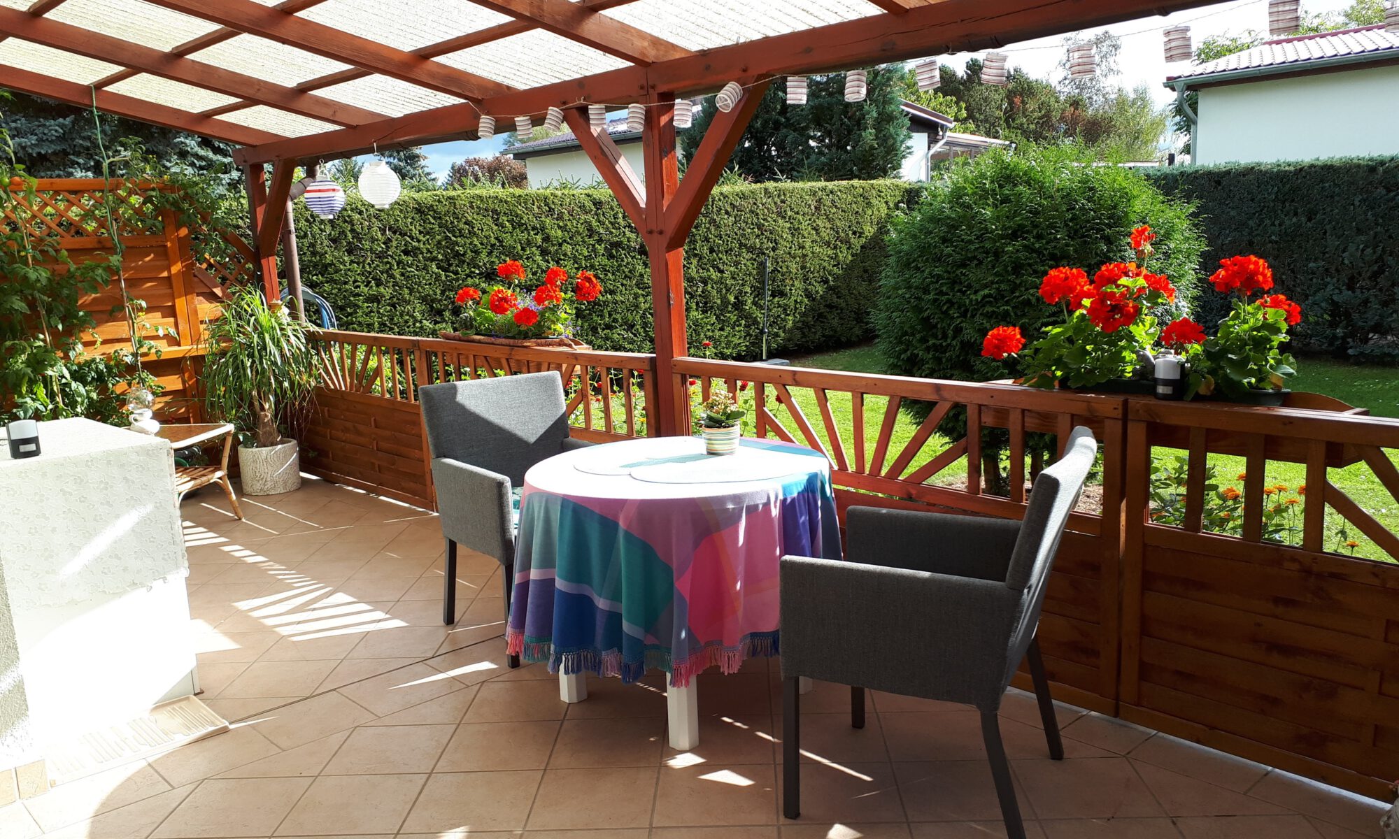 Ferienhaus im Unterspreewald Terrasse mit Garten